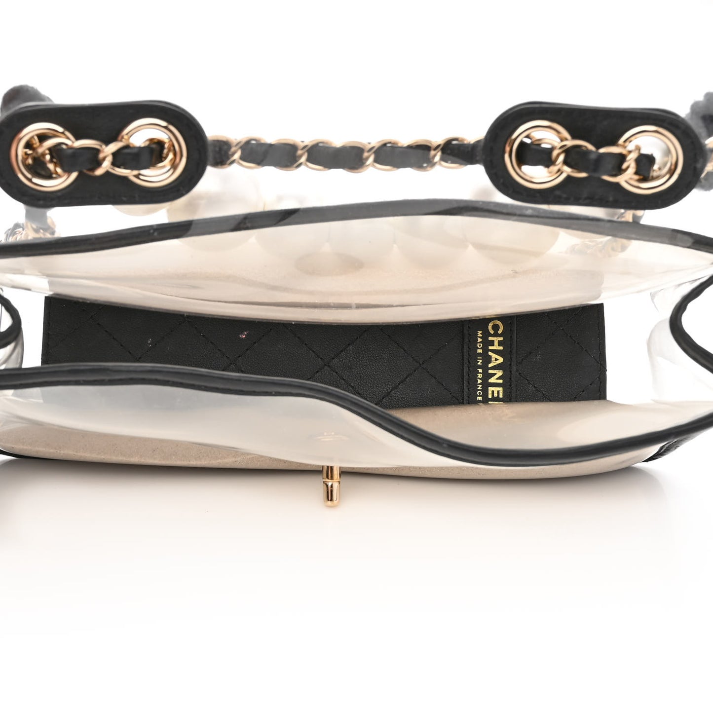 Lambskin PVC Sand By The Sea Flap With Pearl Strap Black