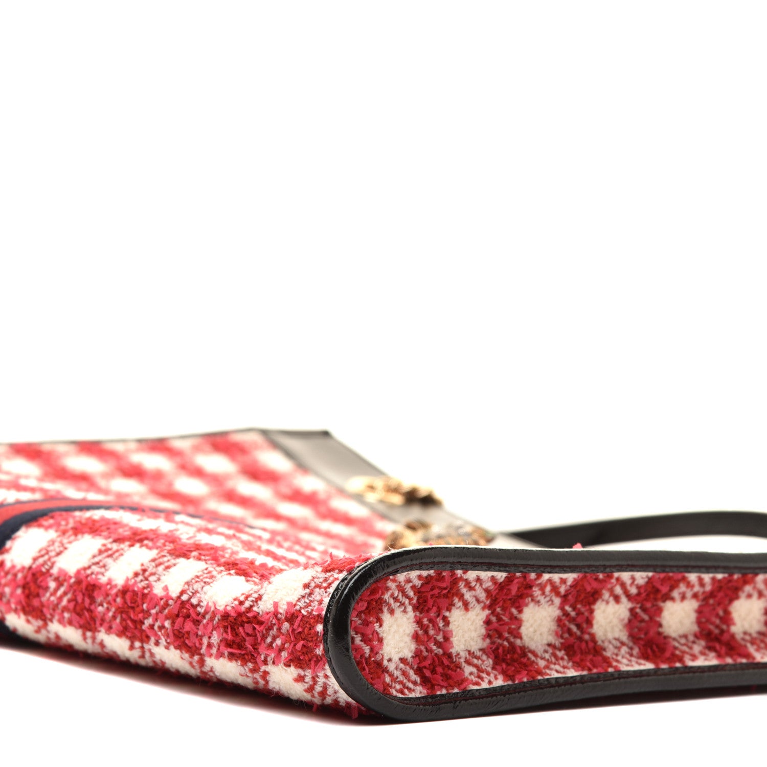 Gucci Tweed Check Large Rajah Chain Tote Black Red 9 of 10