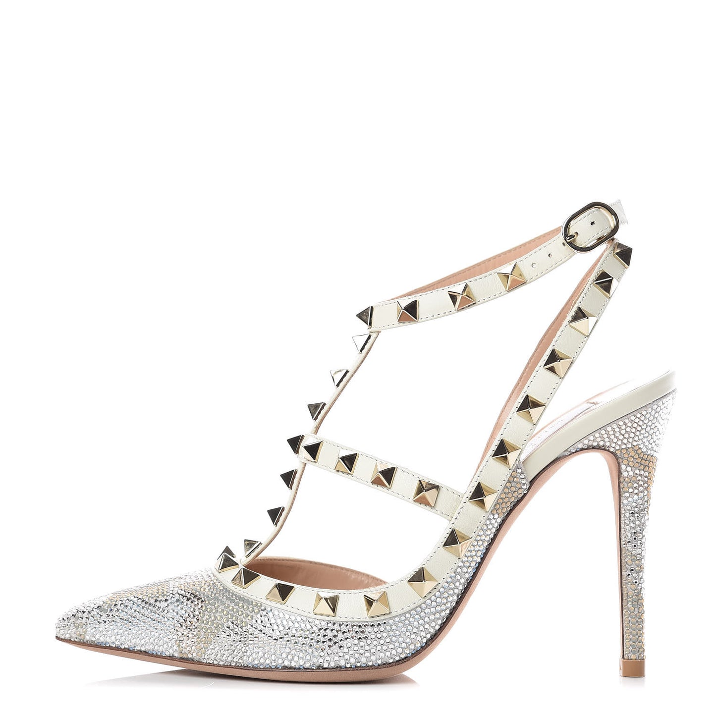 Nappa Crystal Camustars Rockstud Ankle Strap 100mm Pumps 37 Silver Gold