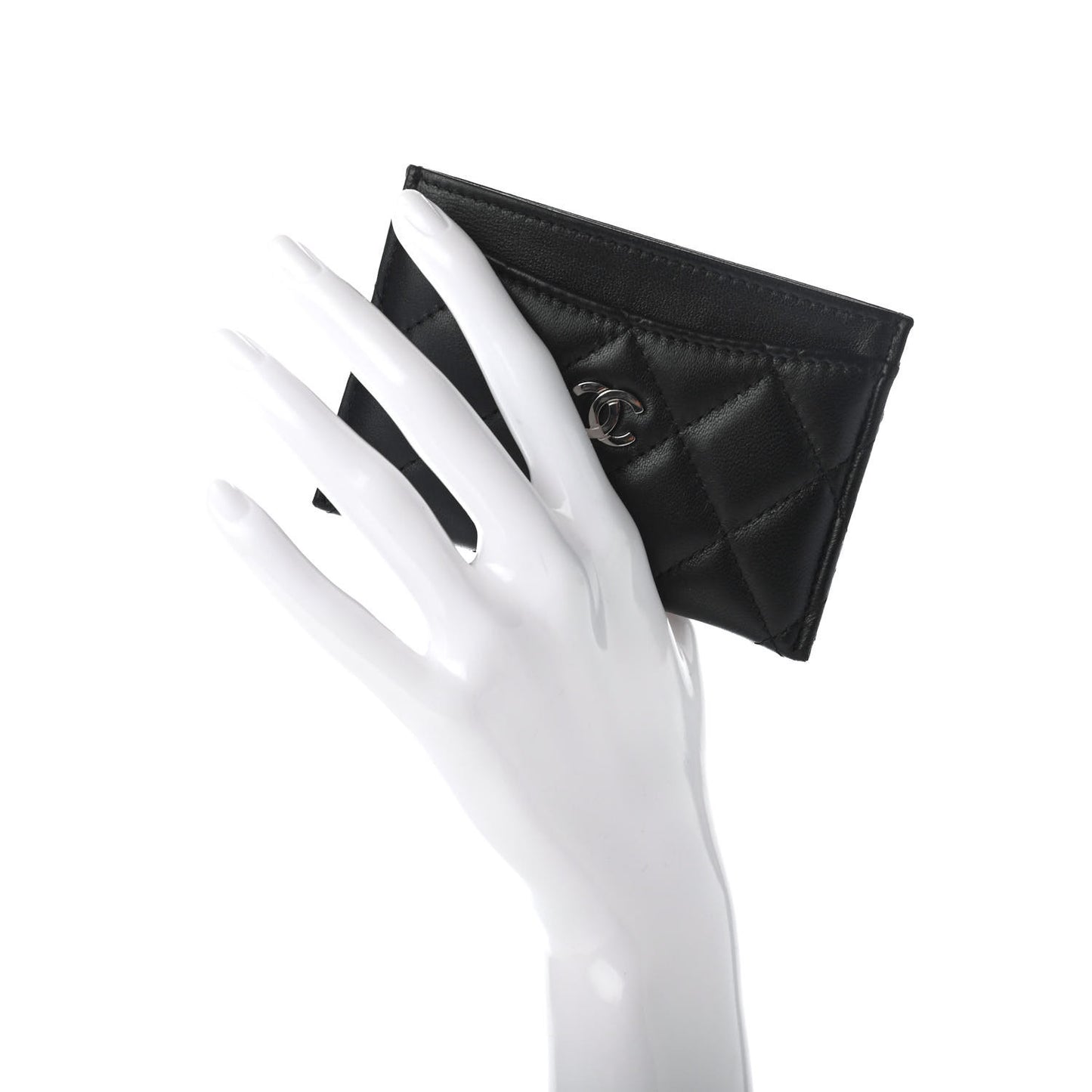 Lambskin Quilted Card Holder Black
