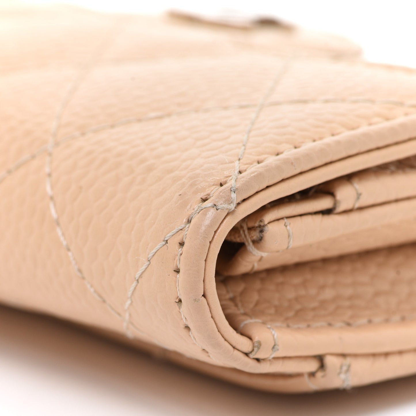 Caviar Quilted Flap Card Holder Wallet Beige