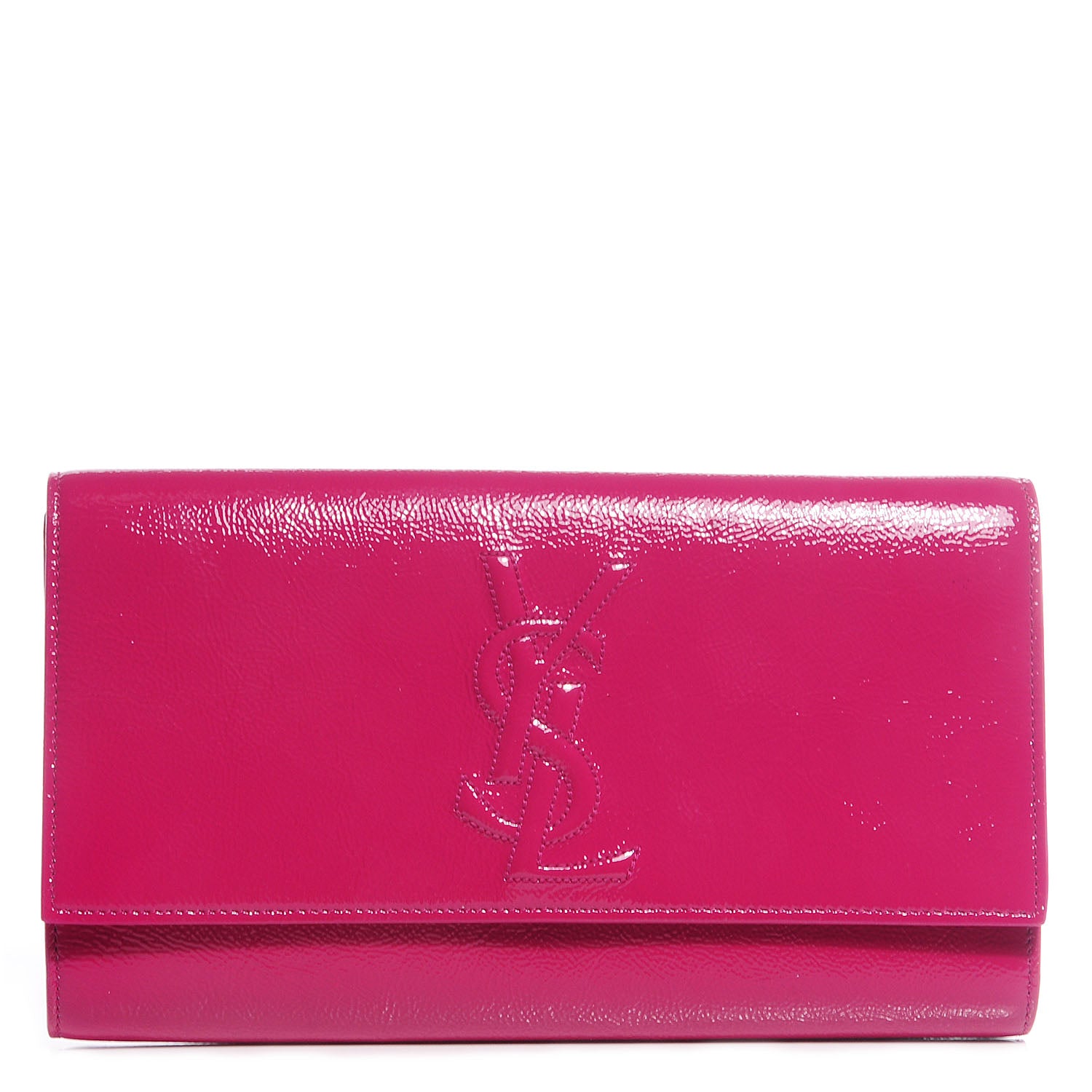 Saint Laurent Textured Patent Monogram Large Belle De Jour Clutch Fuchsia 1 of 7