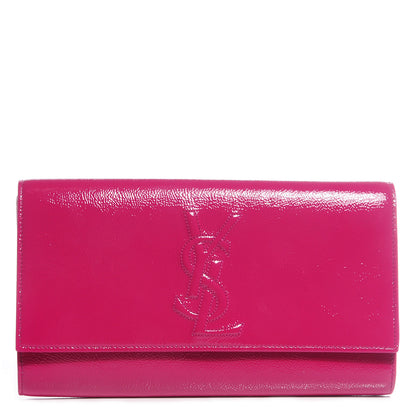 Saint Laurent Textured Patent Monogram Large Belle De Jour Clutch Fuchsia 1 of 7
