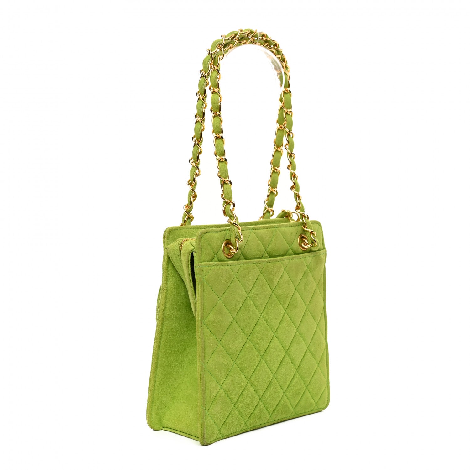 Chanel Suede Quilted CC Mini Shoulder Bag Green 3 of 12