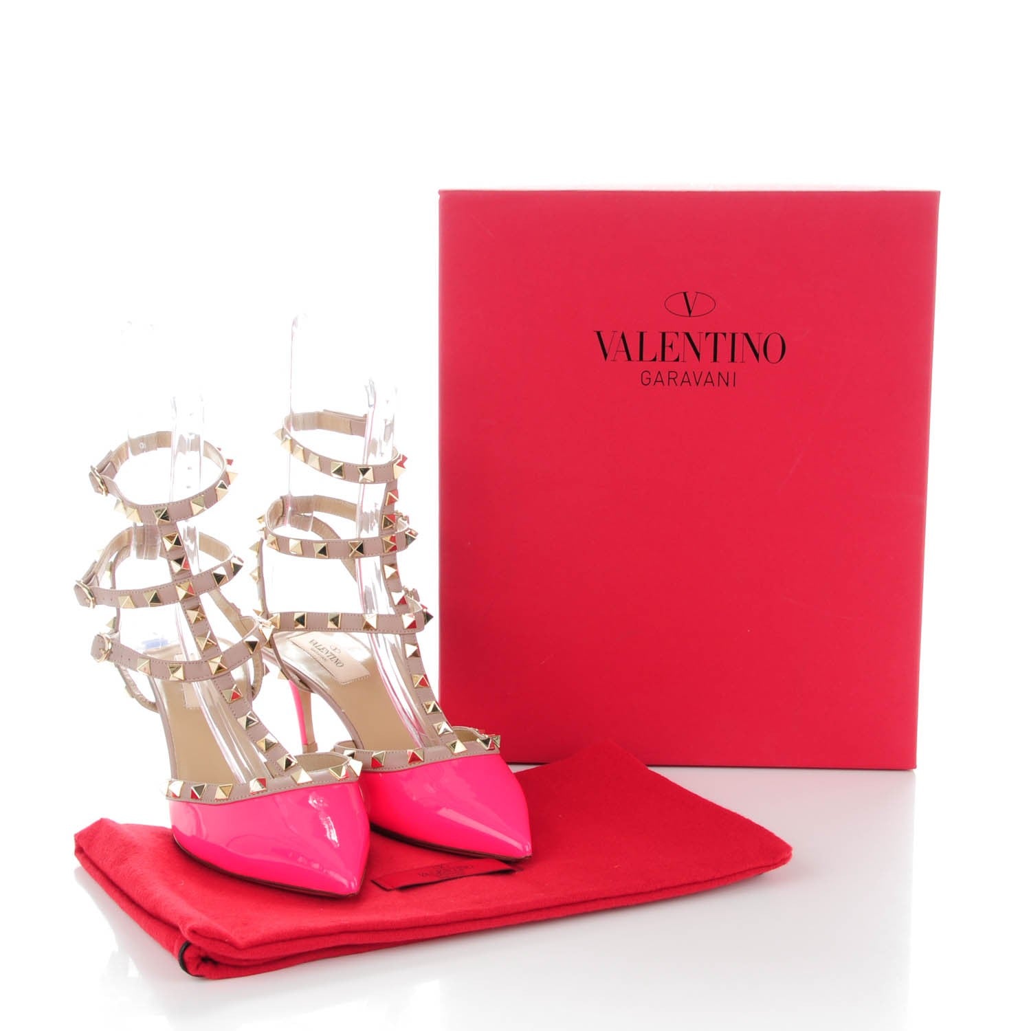 Valentino Garavani Patent Rockstud Ankle Strap 65mm Pumps 39.5 Fuxia Fluo Poudre 8 of 8