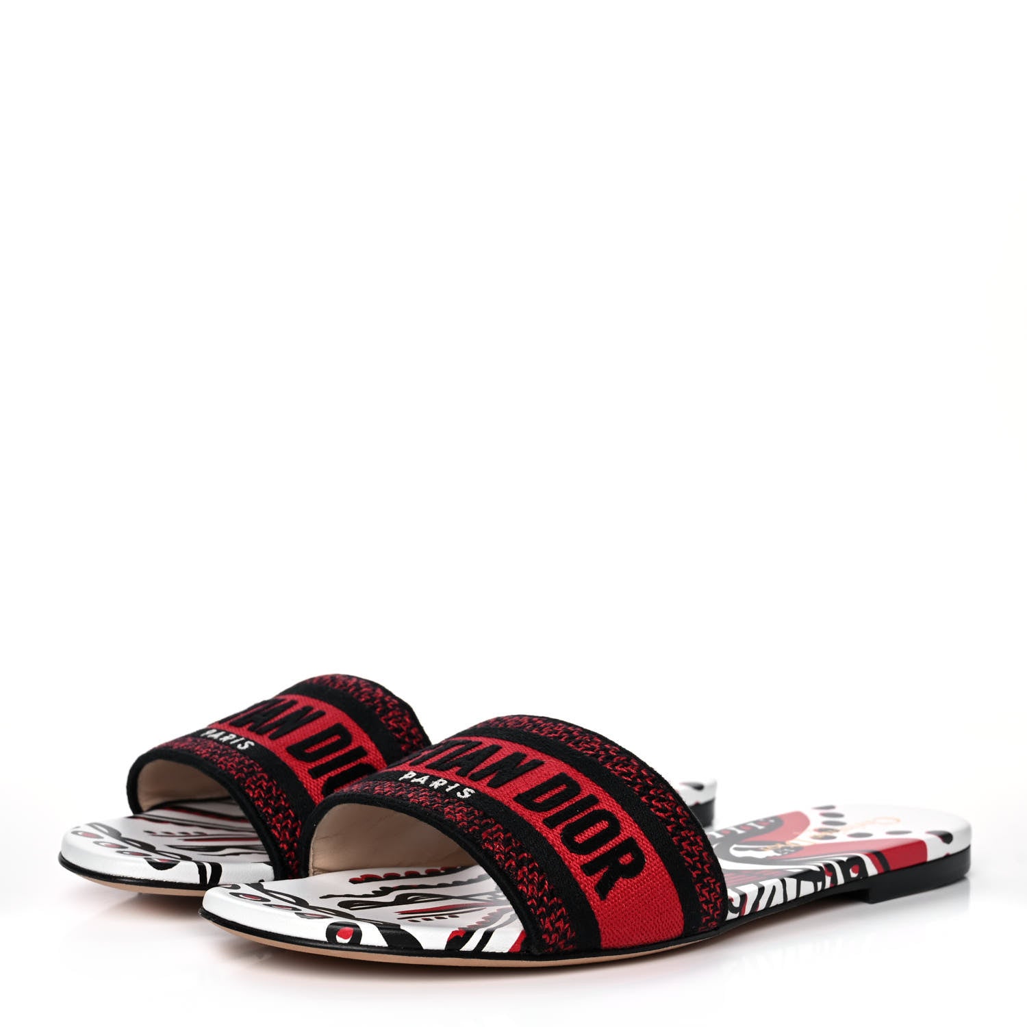 Christian Dior Canvas Cupidon Embroidered Dway Flat Slide Sandals 39.5 Black Red 3 of 9