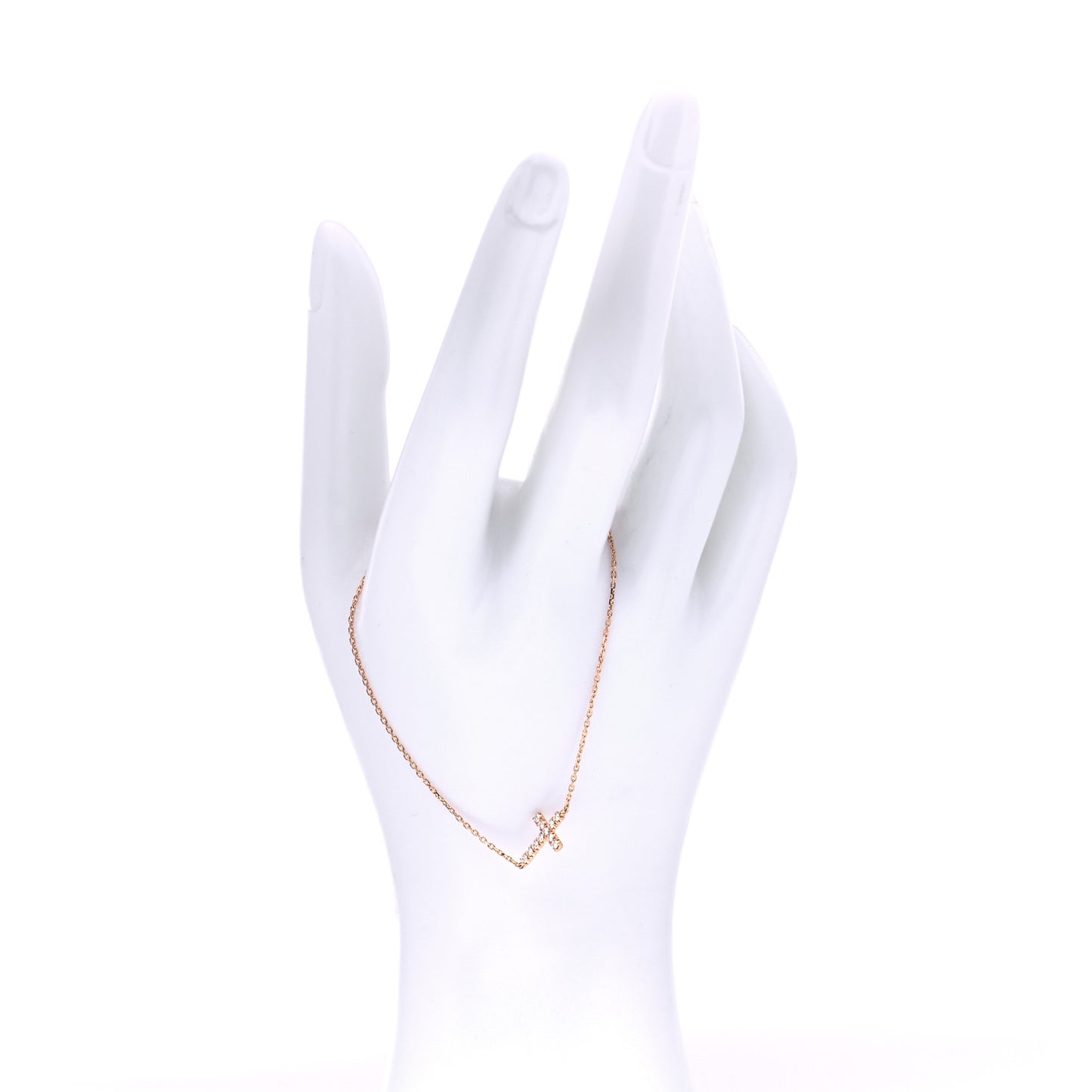 18K Pink Gold Diamond Symbols Cross Bracelet