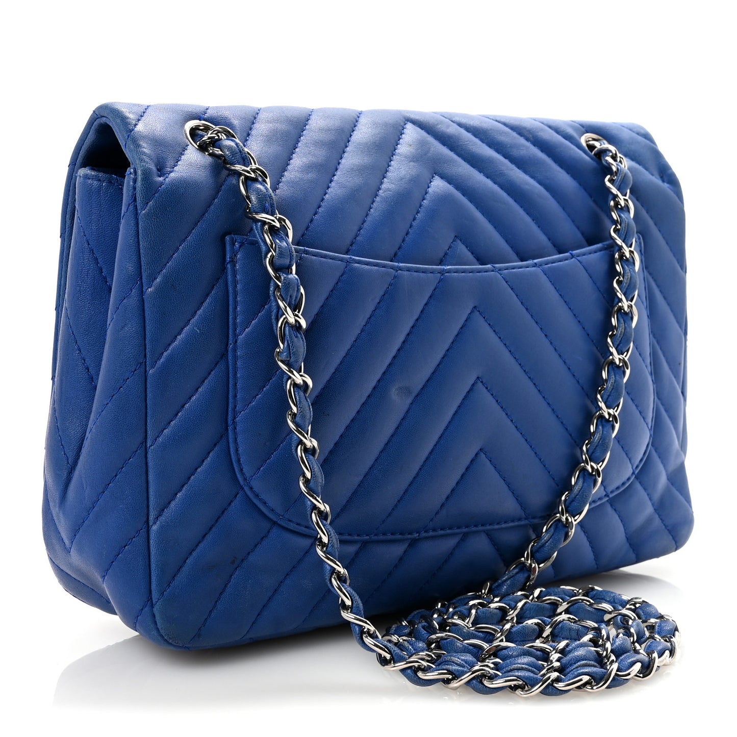 Lambskin Chevron Quilted Maxi Single Flap Blue