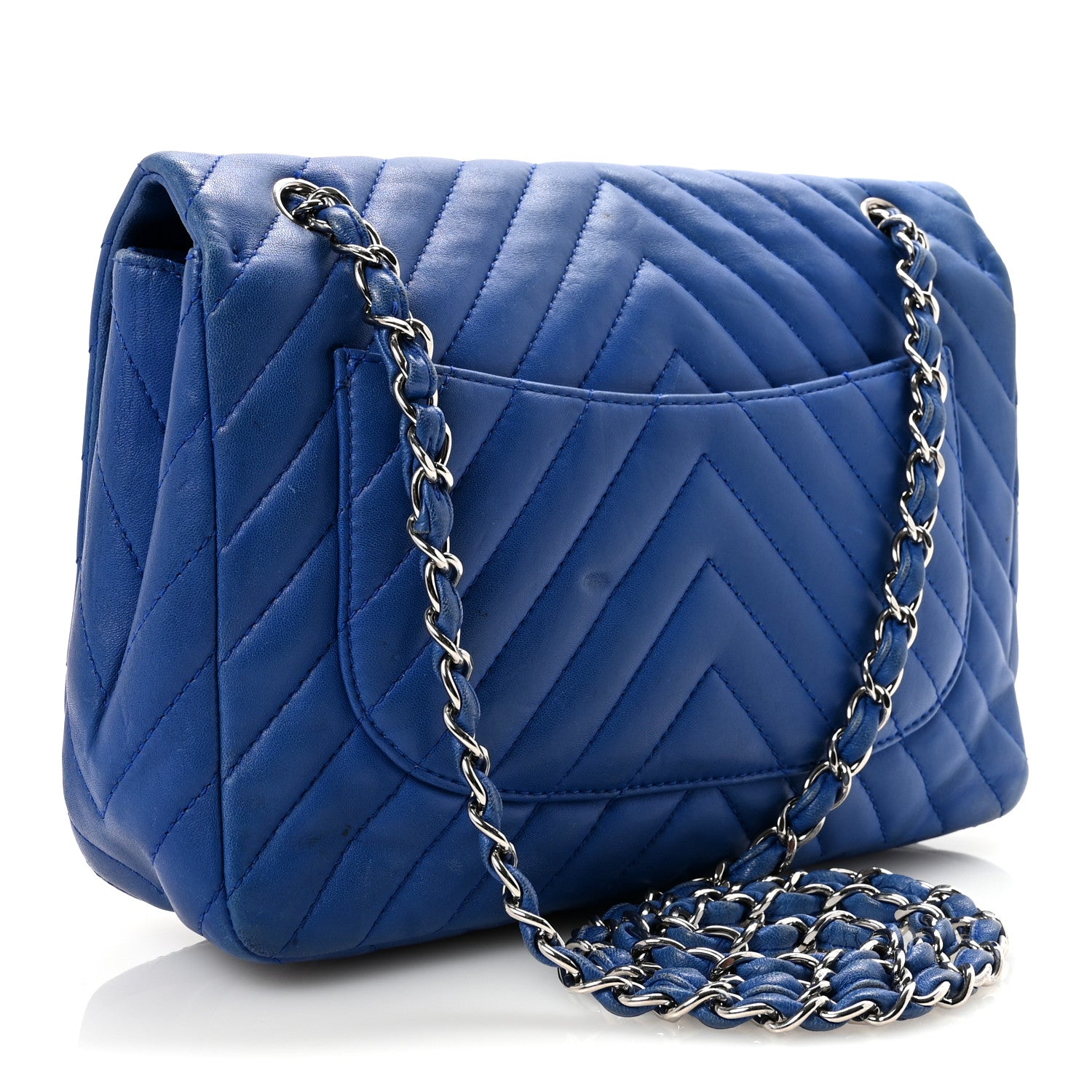 Chanel Lambskin Chevron Quilted Maxi Single Flap Blue 3 of 11
