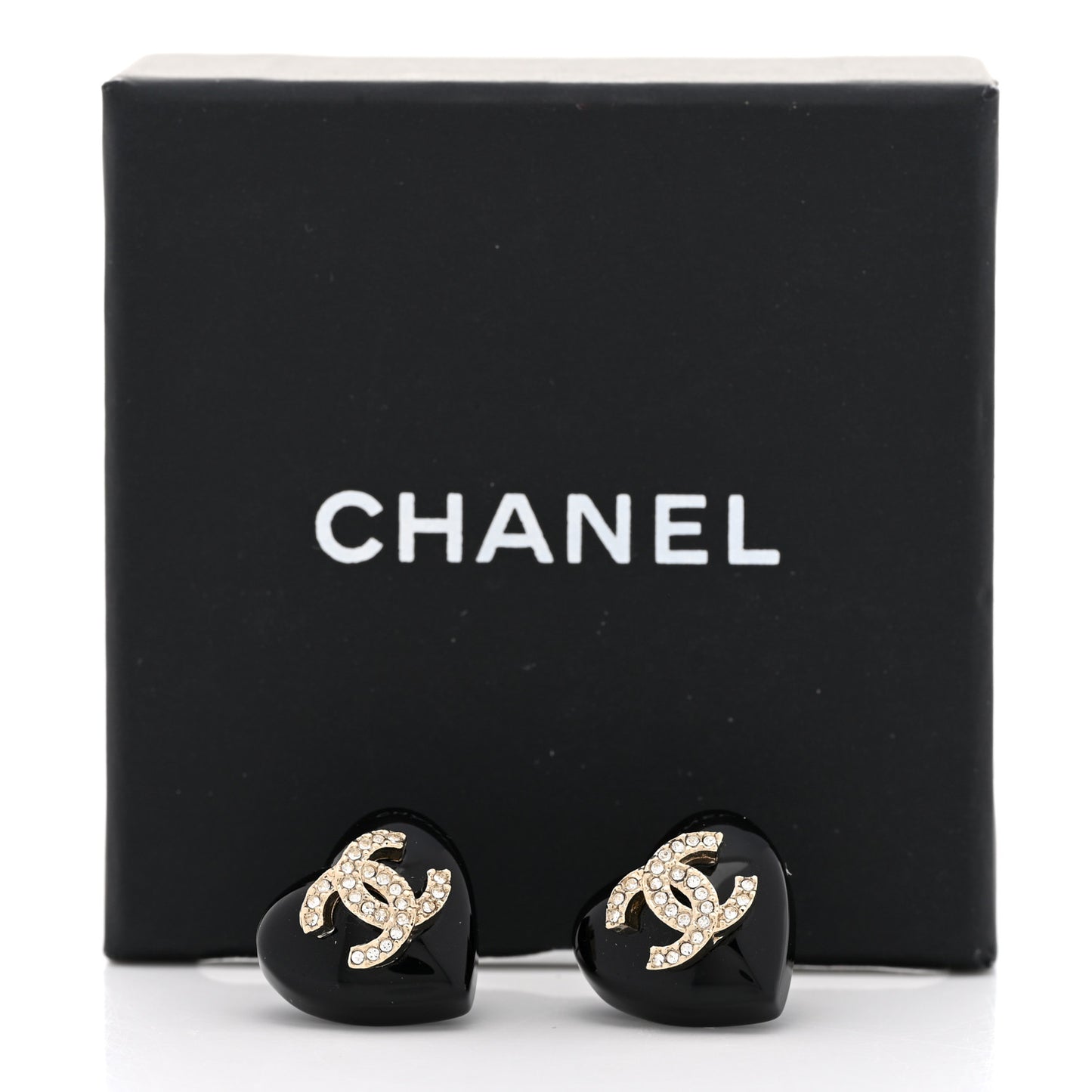 Resin Crystal CC Heart Earrings Black Gold