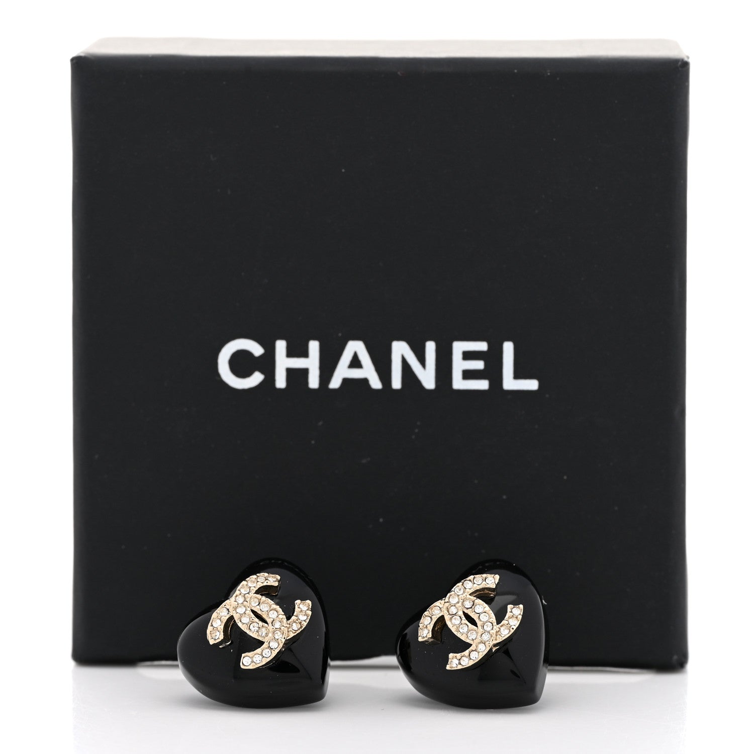 Chanel Resin Crystal CC Heart Earrings Black Gold 5 of 5