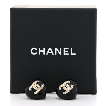 Chanel Resin Crystal CC Heart Earrings Black Gold 5 of 5