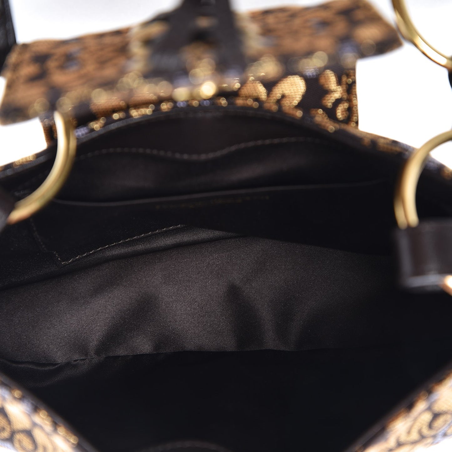 Brocade Floral Chain Link Shoulder Bag Gold Black