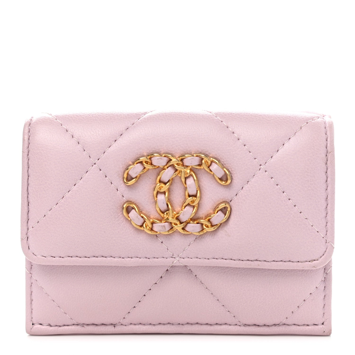 Chanel Goatskin Quilted Chanel 19 Small Flap Wallet Pink 1 of 9