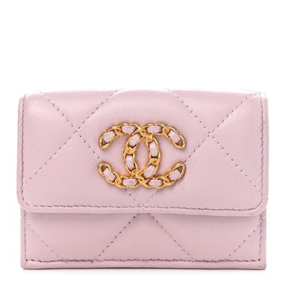 Chanel Goatskin Quilted Chanel 19 Small Flap Wallet Pink 1 of 9