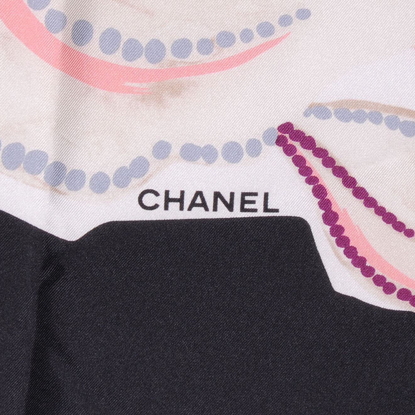 Chanel Silk Pearl Camellia CC Square Scarf Black 2 of 5