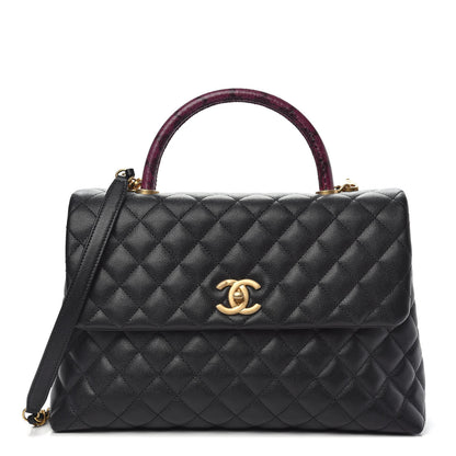 Chanel Caviar Elaphe Quilted Medium Coco Handle Flap Black Burgundy 1 of 10