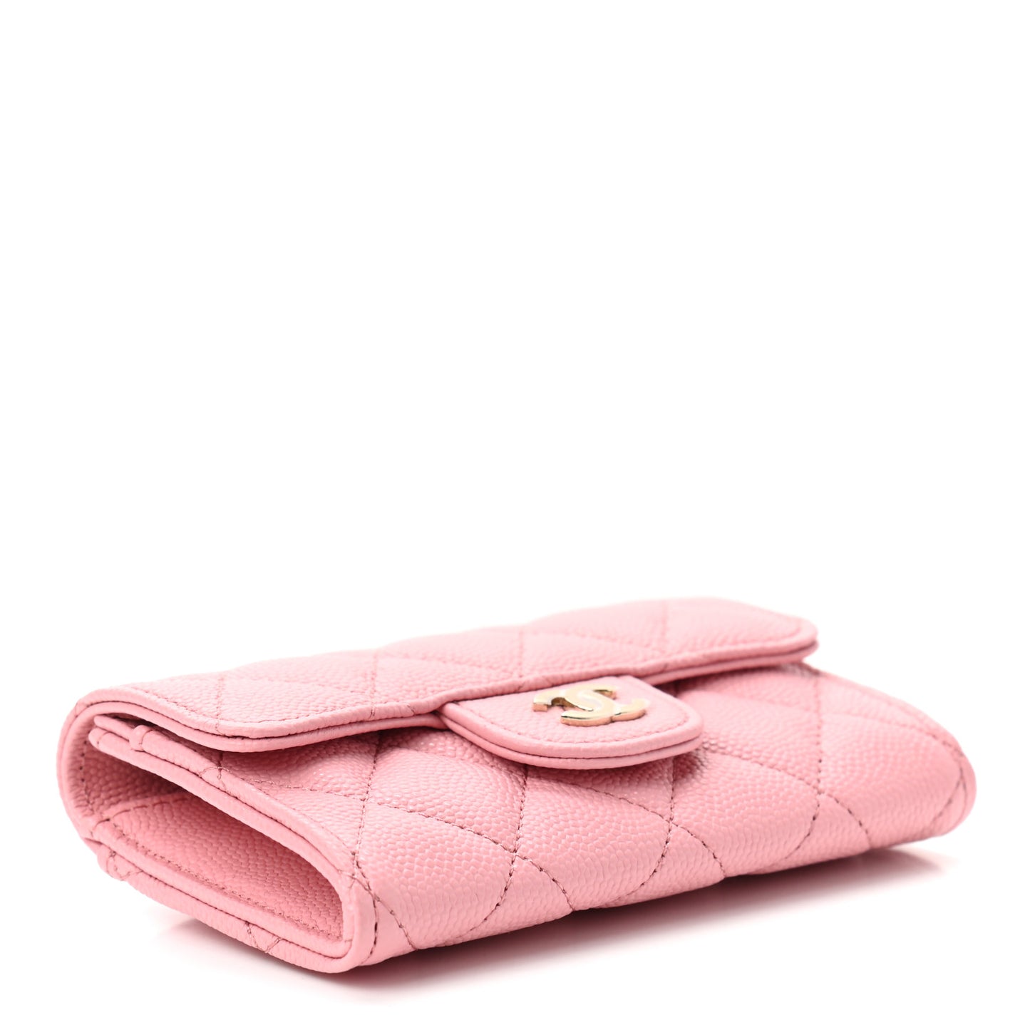 Caviar Quilted Flap Card Holder Wallet Light Pink