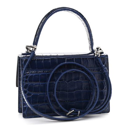 Balenciaga Shiny Calfskin Crocodile Embossed XS Sharp Top Handle Bag Navy 3 of 10