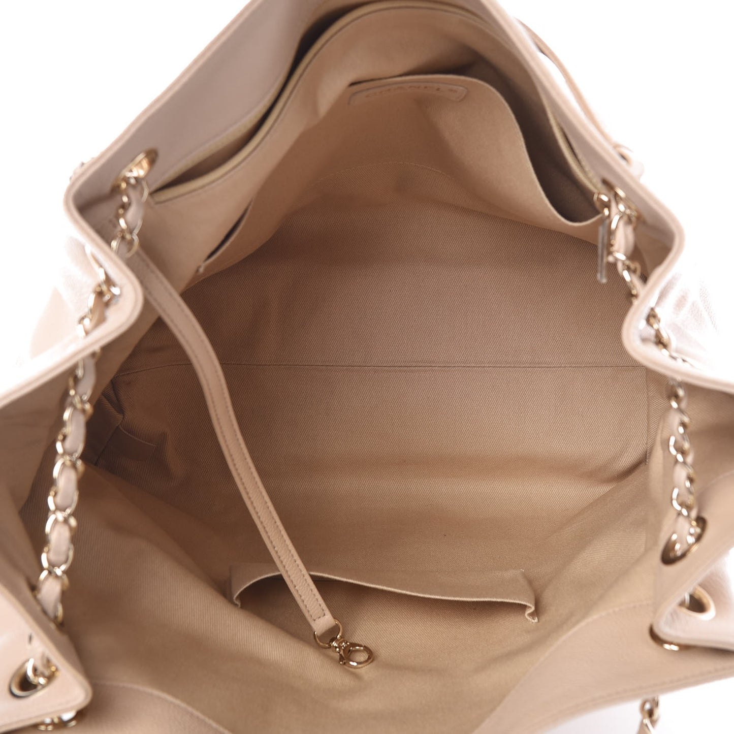Crumpled Grained Calfskin Zip and Carry Shopping Tote Beige