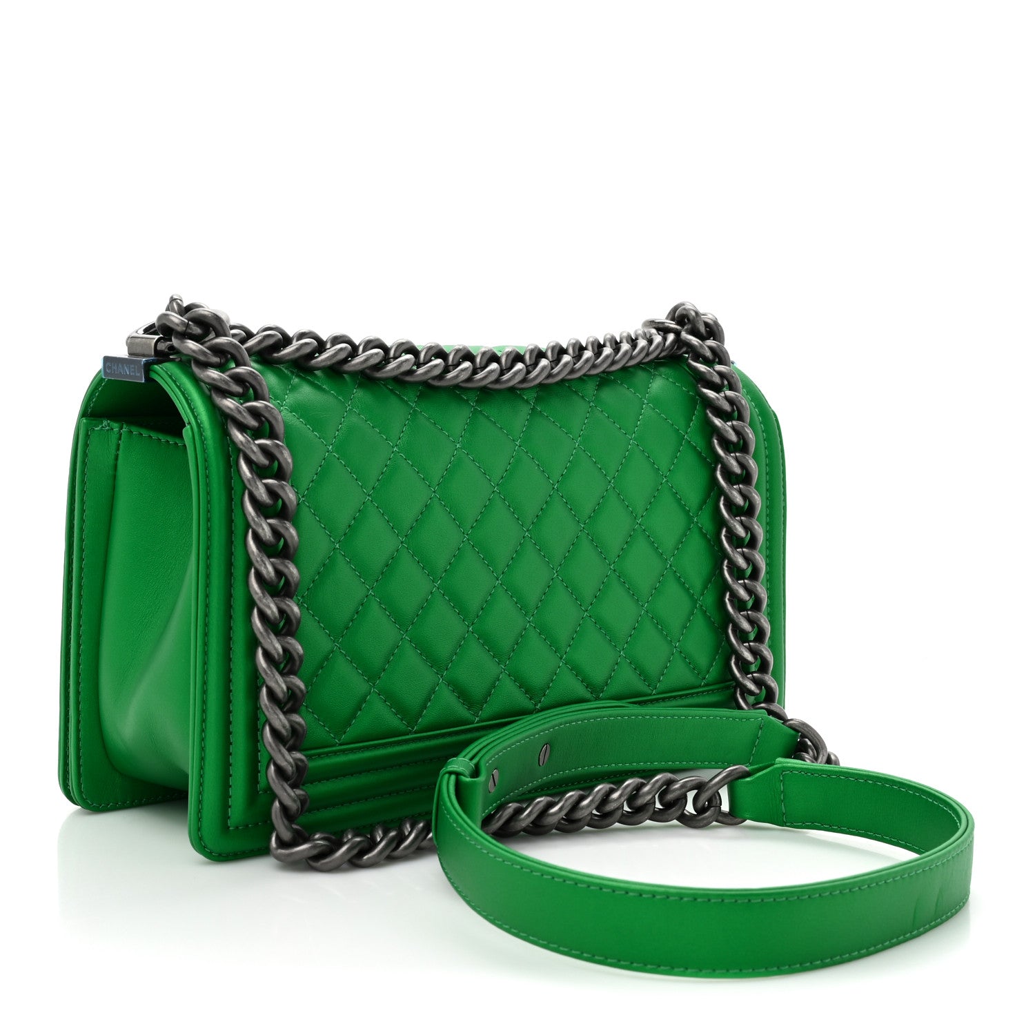 Chanel Metallic Calfskin Quilted Medium Boy Flap Green 3 of 10