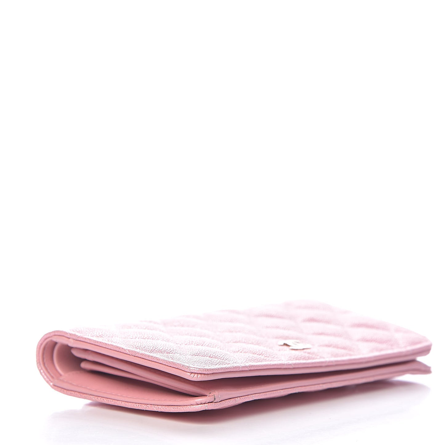 Iridescent Caviar Quilted Yen Wallet Rose Pink