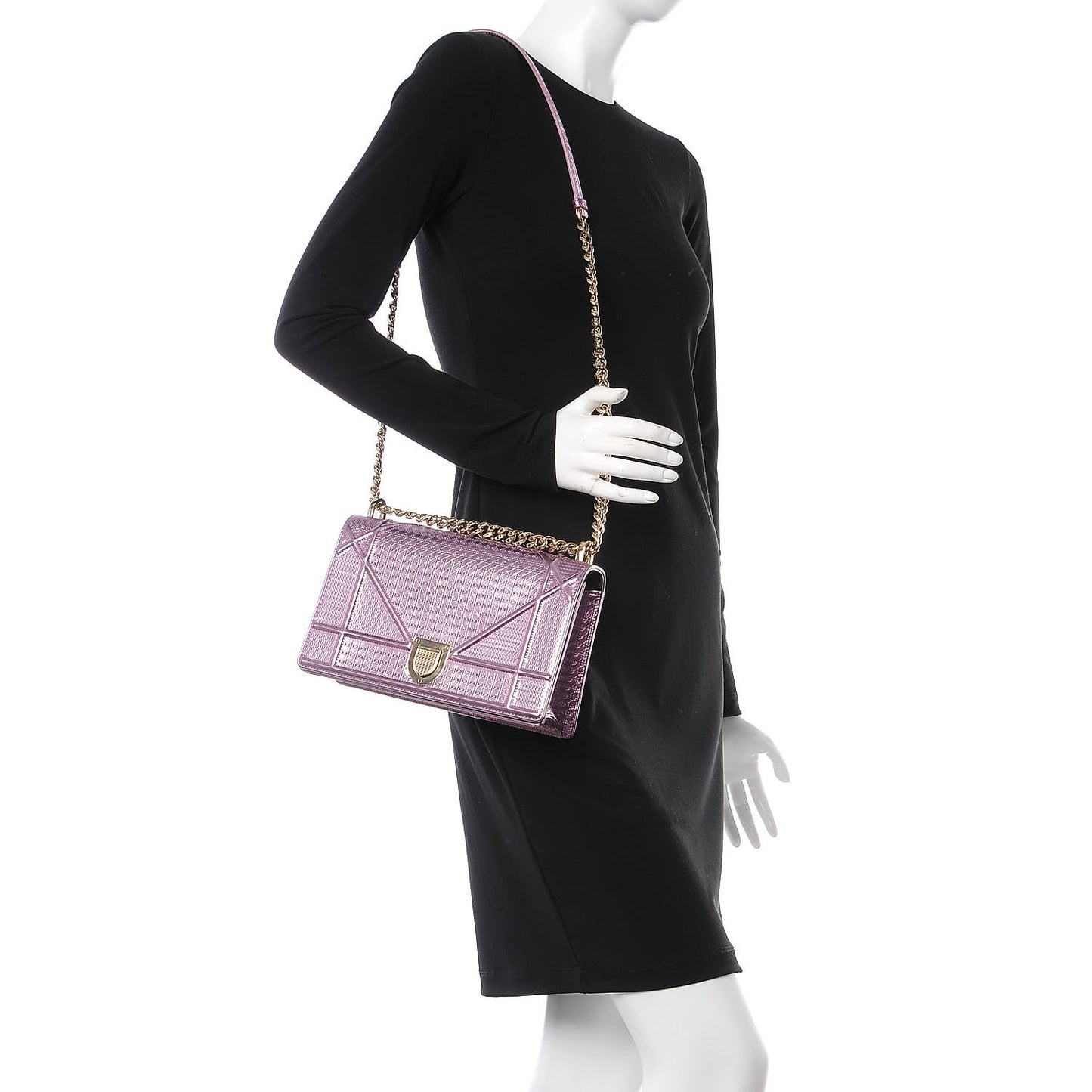 Metallic Patent Micro-Cannage Medium Diorama Flap Bag Pink