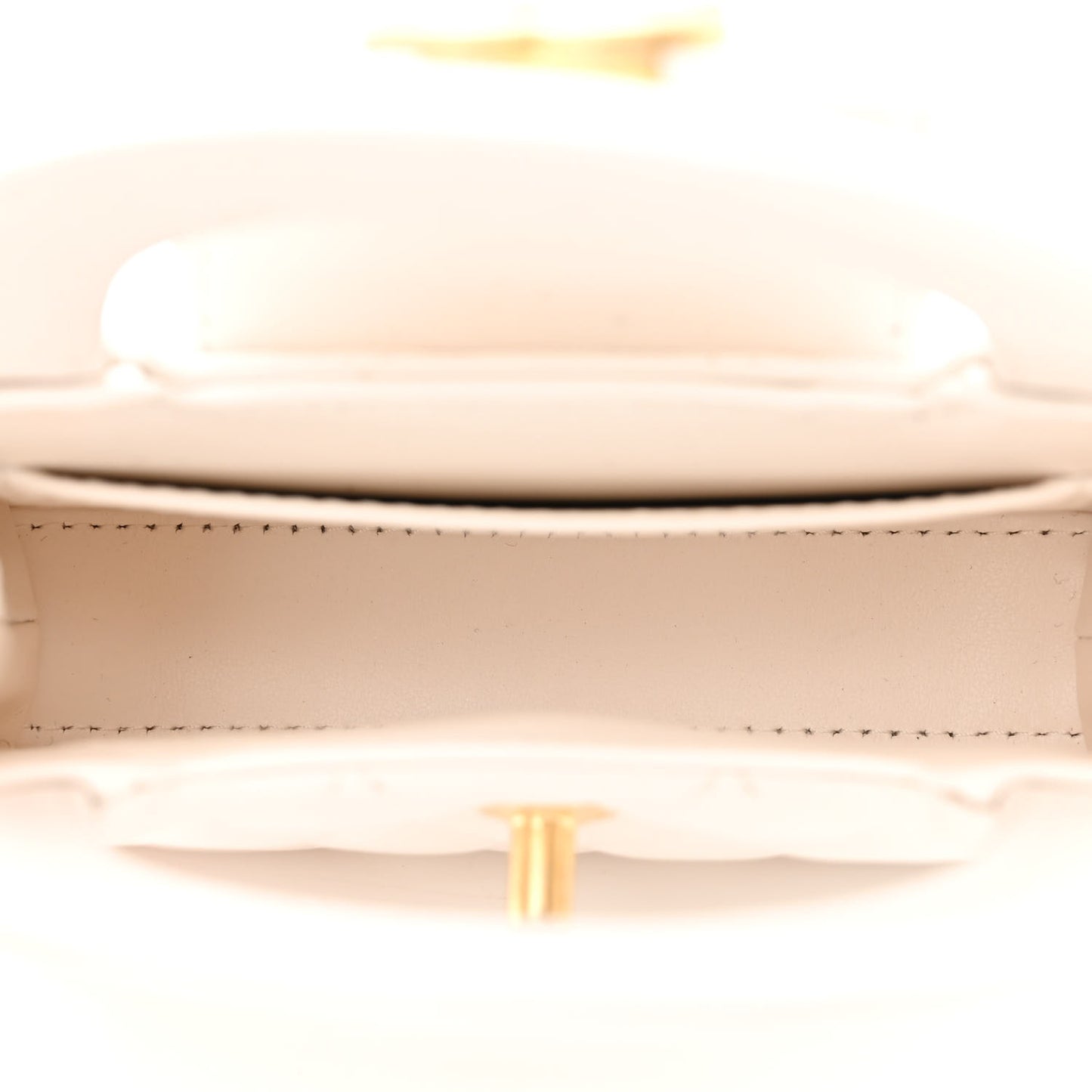 Shiny Aged Calfskin Quilted Mini Nano Kelly Shopper White