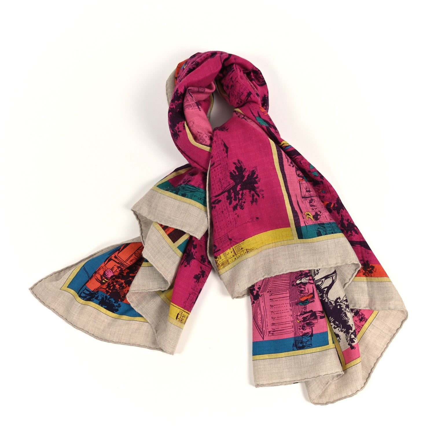 Hermes Cashmere Silk A L'Ombre des Boulevards Shawl 140 Naturel Rose Orange 2 of 3