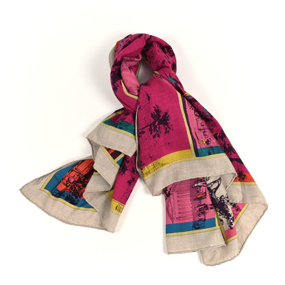 Hermes Cashmere Silk A L'Ombre des Boulevards Shawl 140 Naturel Rose Orange 2 of 3