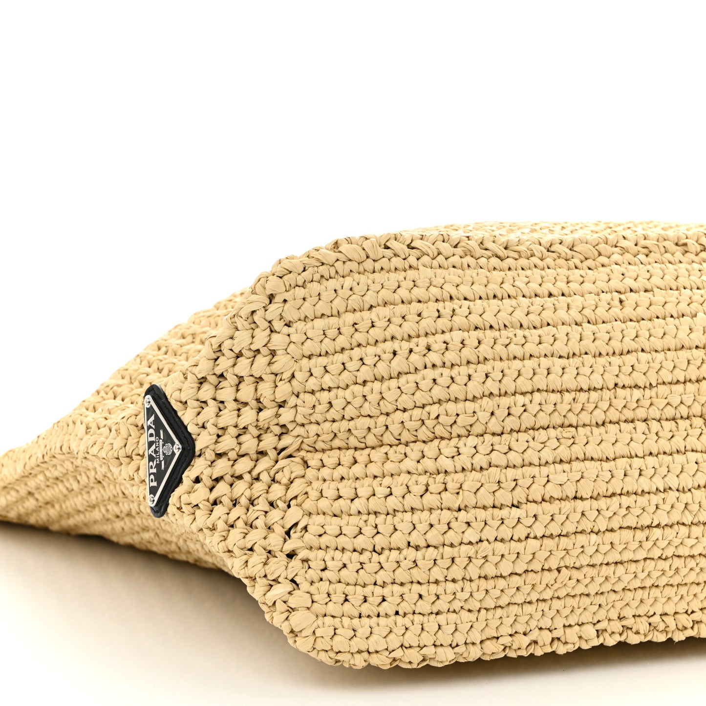 Yarn Raffia Effect Crochet Embroidered Logo Tote Naturale
