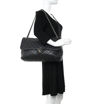 Chanel Metallized Calfskin Quilted Small XXL Travel Flap Bag Black 2 of 10