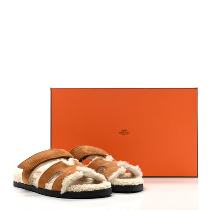 Hermes Suede Goatskin Woolskin Womens Chypre Sandals 37 Naturel Ecru 8 of 8