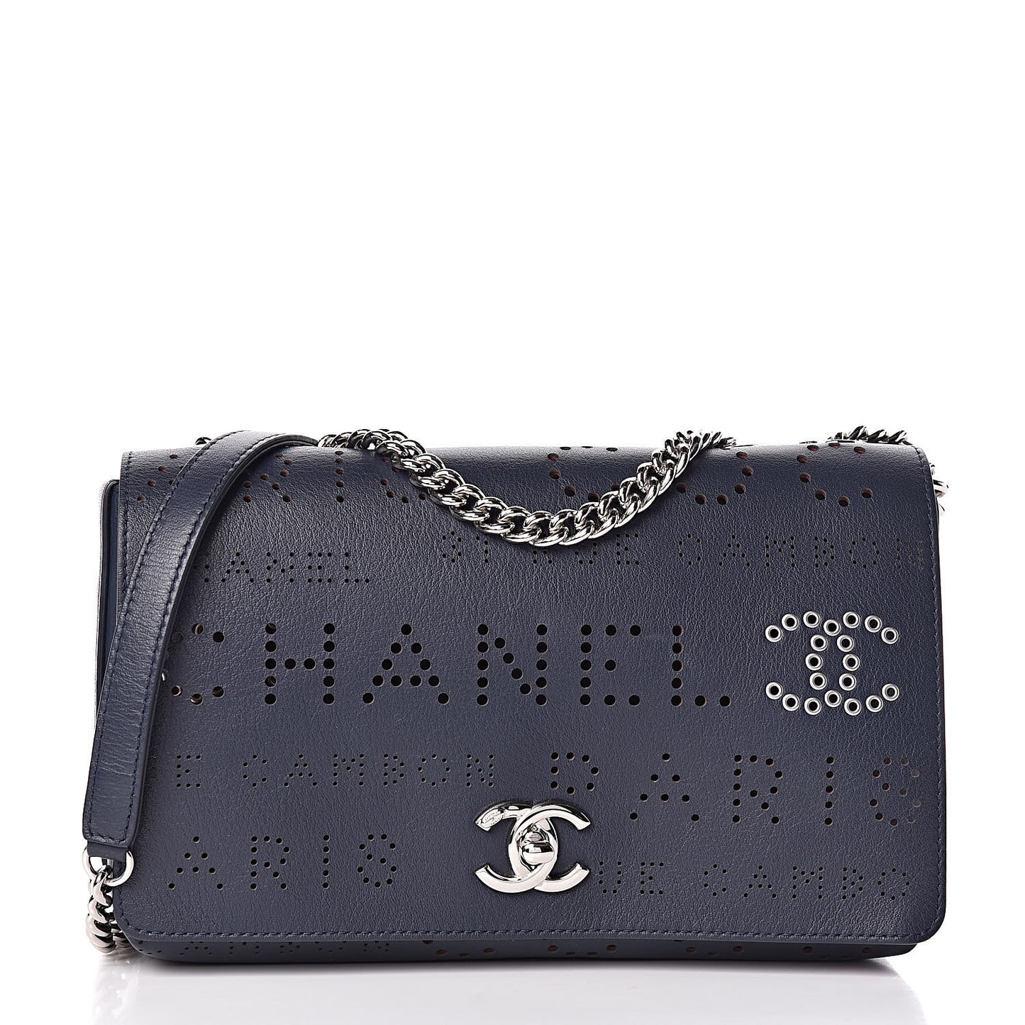 Calfskin Tweed Eyelet Flap Bag Navy
