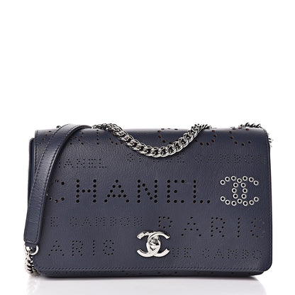 Chanel Calfskin Tweed Eyelet Flap Bag Navy 3 of 14