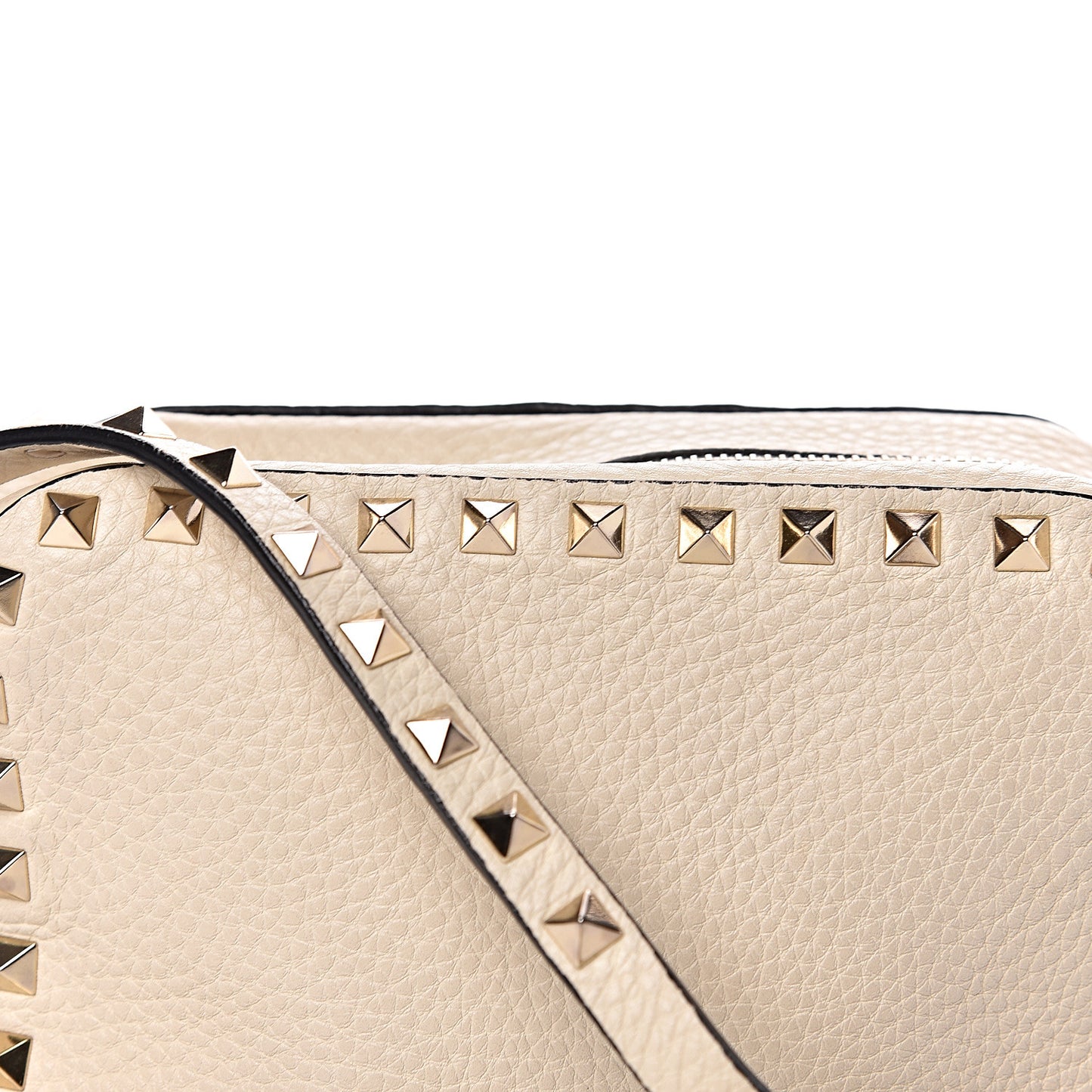 Grained Calfskin Rockstud Camera Crossbody Bag Ivory