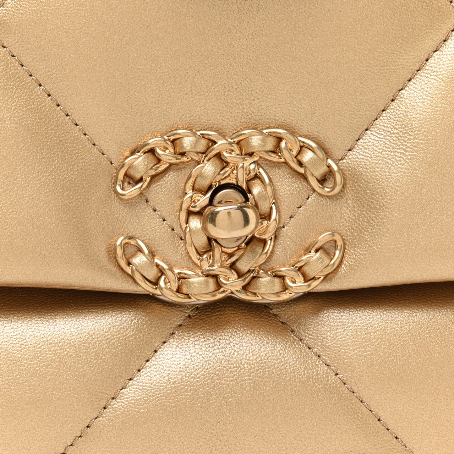 Metallic Goatskin Quilted Medium Chanel 19 Flap Gold