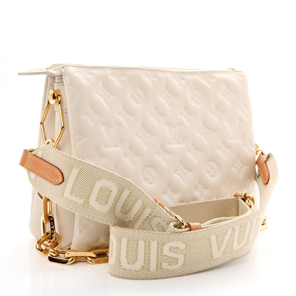 Louis Vuitton Lambskin Embossed Monogram Coussin PM Cream 3 of 9