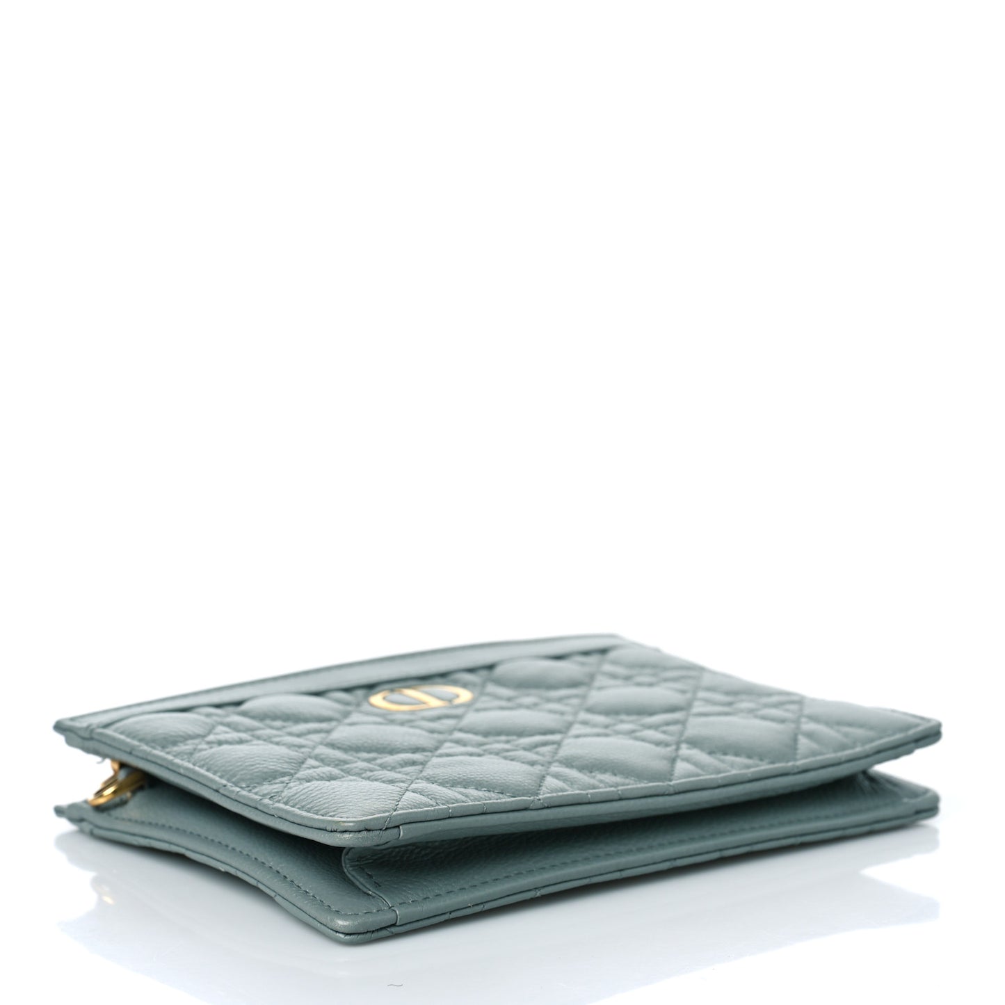 Calfskin Cannage Caro Zipped Pouch With Chain Cloud Blue