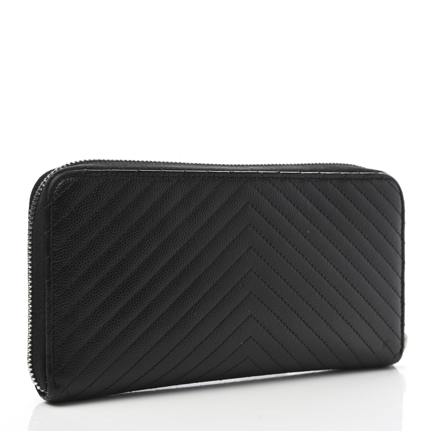Caviar Chevron Quilted Large Gusset Zip Around Wallet Black