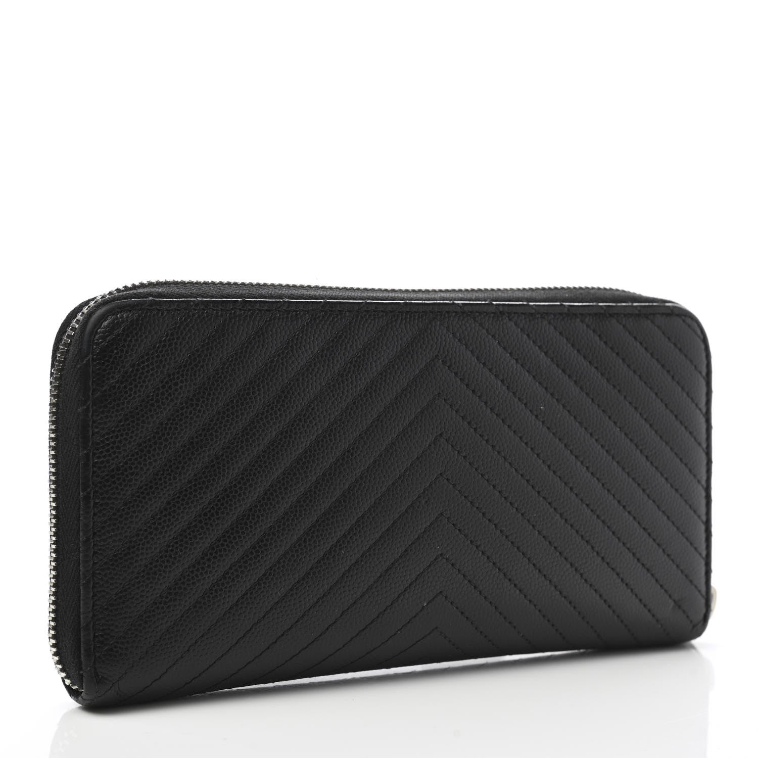Chanel Caviar Chevron Quilted Large Gusset Zip Around Wallet Black 3 of 11
