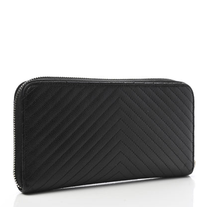 Chanel Caviar Chevron Quilted Large Gusset Zip Around Wallet Black 3 of 11