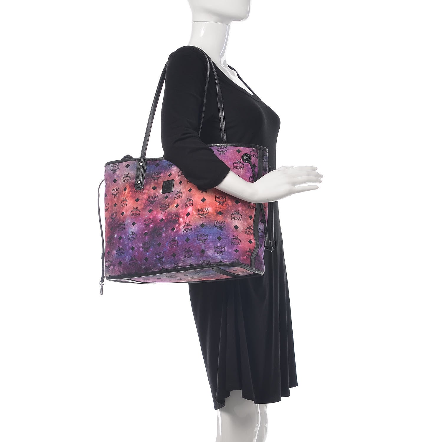 MCM Metallic Visetos Medium Reversible Shopper Tote Silver Black 2 of 12