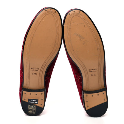Gucci Velvet GG Monogram Horsebit Womens Jordaan Loafers 37.5 Red Cipria 5 of 8