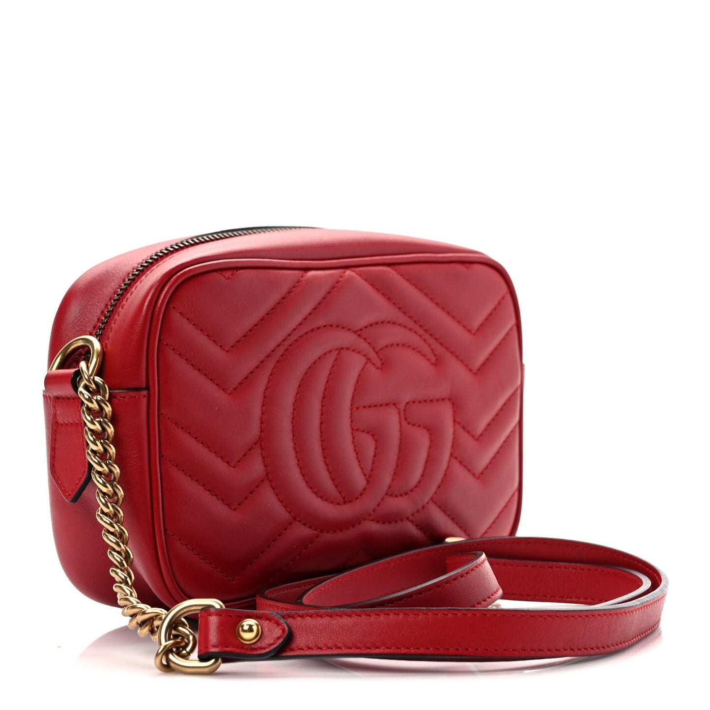 Calfskin Matelasse Mini GG Marmont Chain Shoulder Bag Hibiscus Red