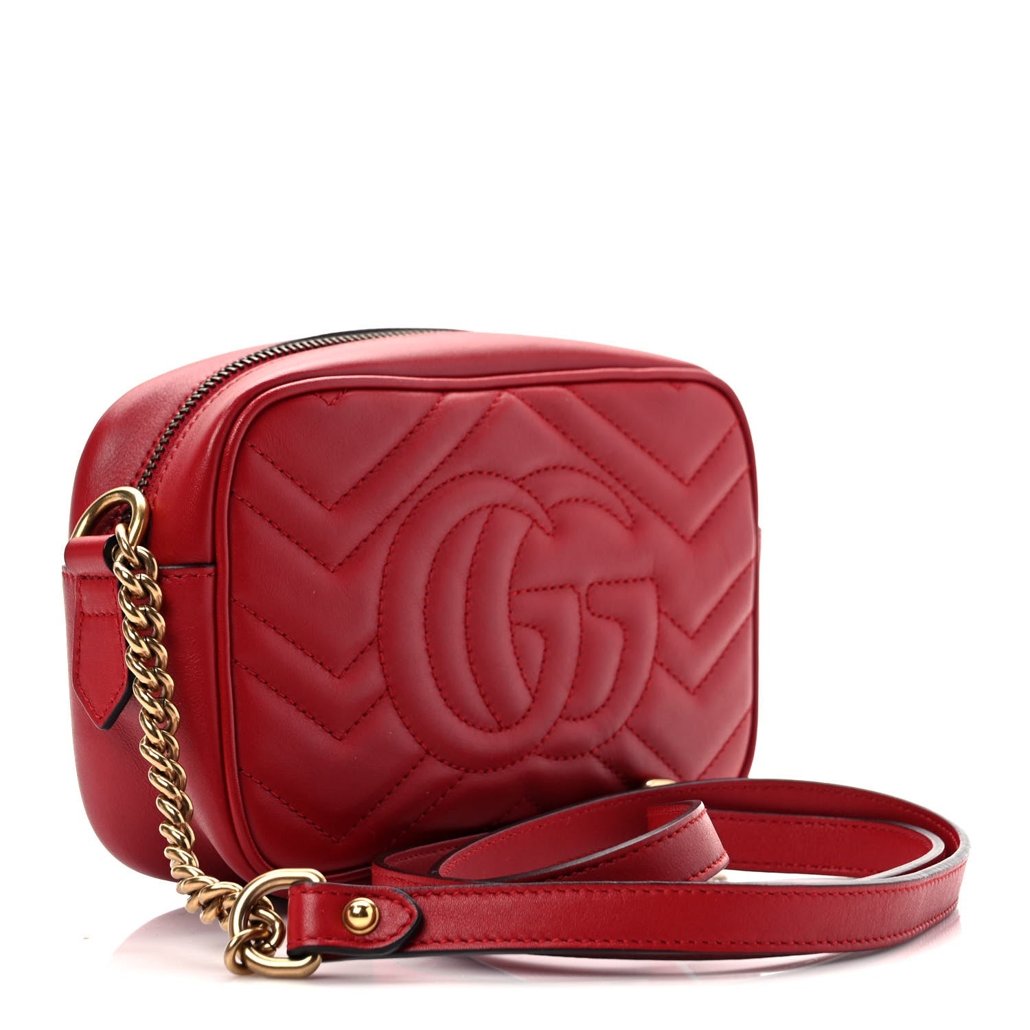 Gucci Calfskin Matelasse Mini GG Marmont Chain Shoulder Bag Hibiscus Red 3 of 9