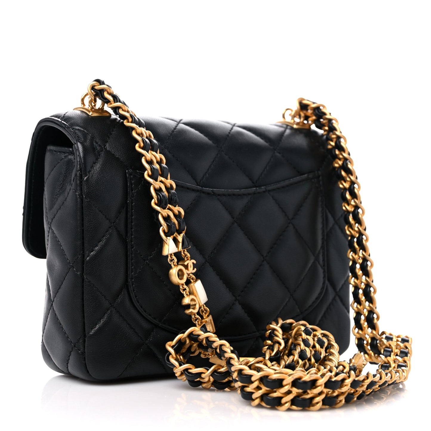 Lambskin Enamel Quilted Mini Flap Black