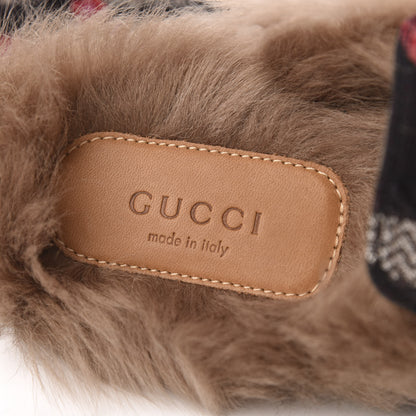 Gucci Brocade Fur Floral Womens Princetown Slippers 35 Black Anthracite 6 of 8