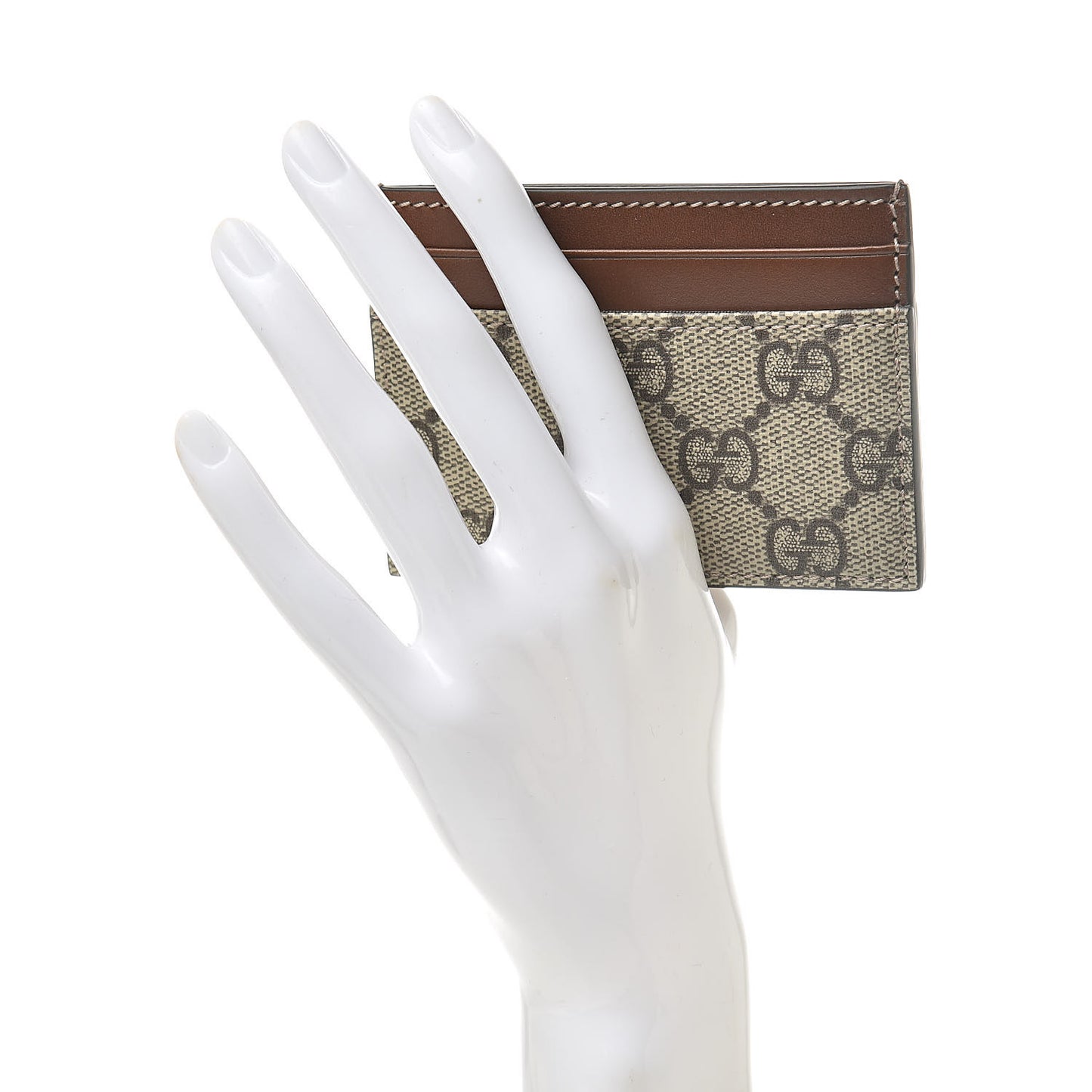 GG Supreme Monogram Calfskin Card Holder Beige Ebony Cuir