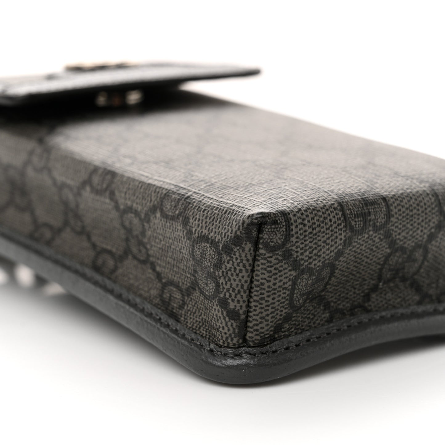 GG Supreme Monogram Textured Dollar Calfskin Phone Crossbody Bag Grey Black Graphite Grey